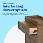 Classic hazelnut 3 drawer chest with topper interlocking drawers callout