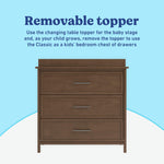 Classic hazelnut 3 drawer chest with topper removable topper callout