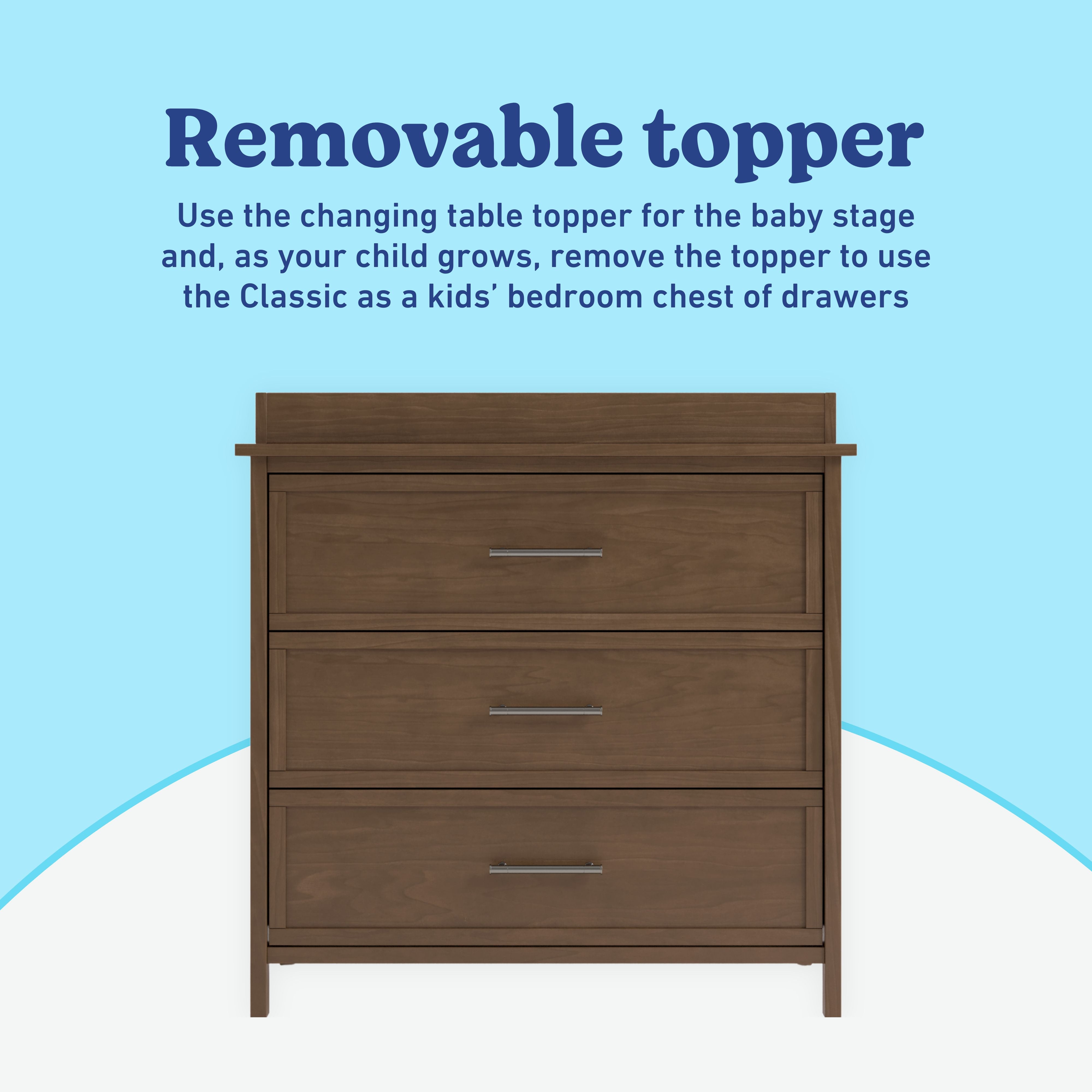 Classic hazelnut 3 drawer chest with topper removable topper callout