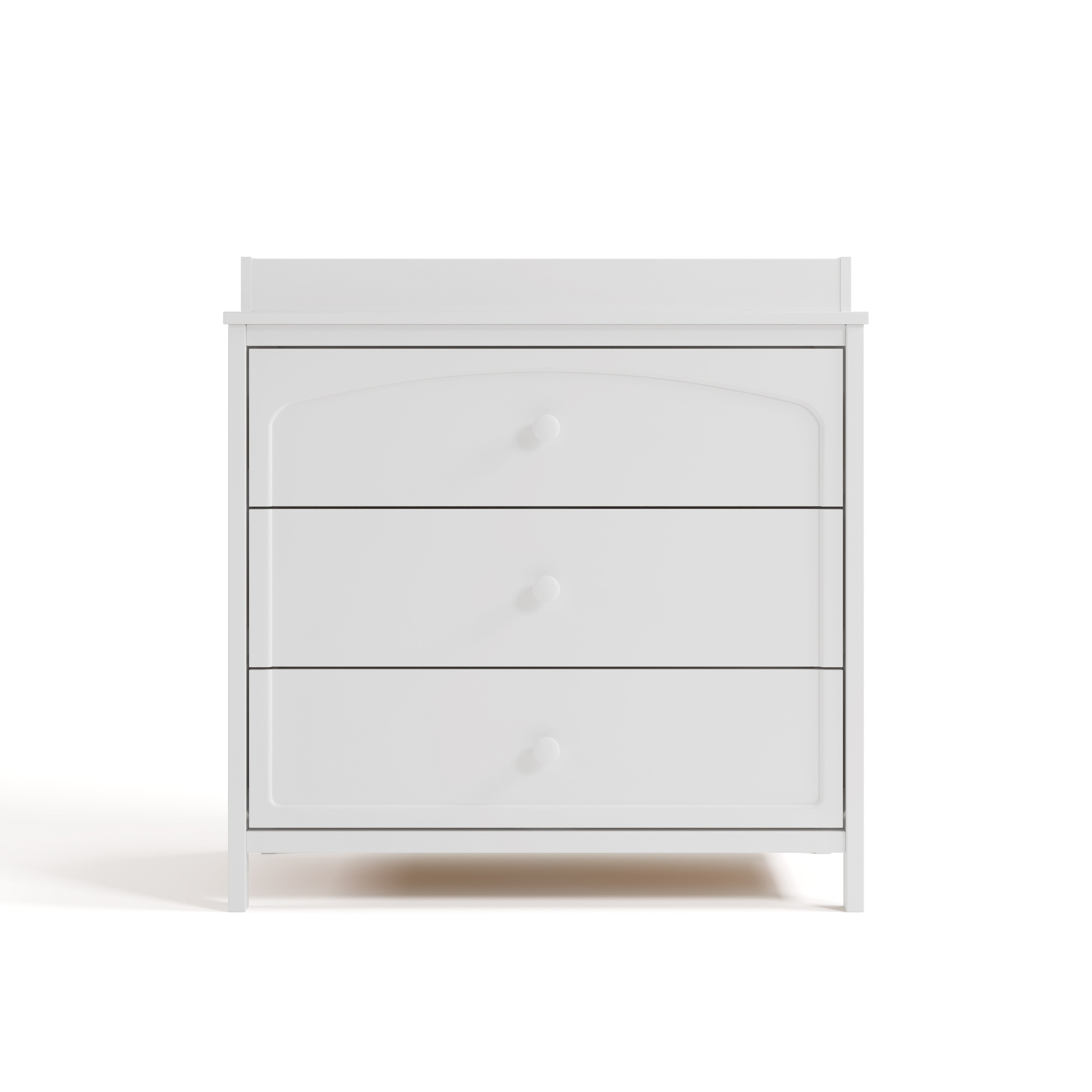Olivia white 3 drawer chest with changing topper front view