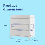 Olivia white 3 drawer chest with changing topper with dimensions