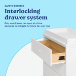 Olivia white 3 drawer chest with changing topper interlocking drawers callout