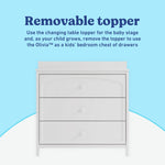 Olivia white 3 drawer chest with changing topper removable topper callout