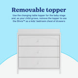 Olivia white 3 drawer chest with changing topper removable topper callout