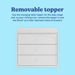 Olivia white 3 drawer chest with changing topper removable topper callout