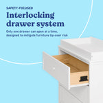 Olivia white 3 drawer chest with changing topper interlocking drawers callout
