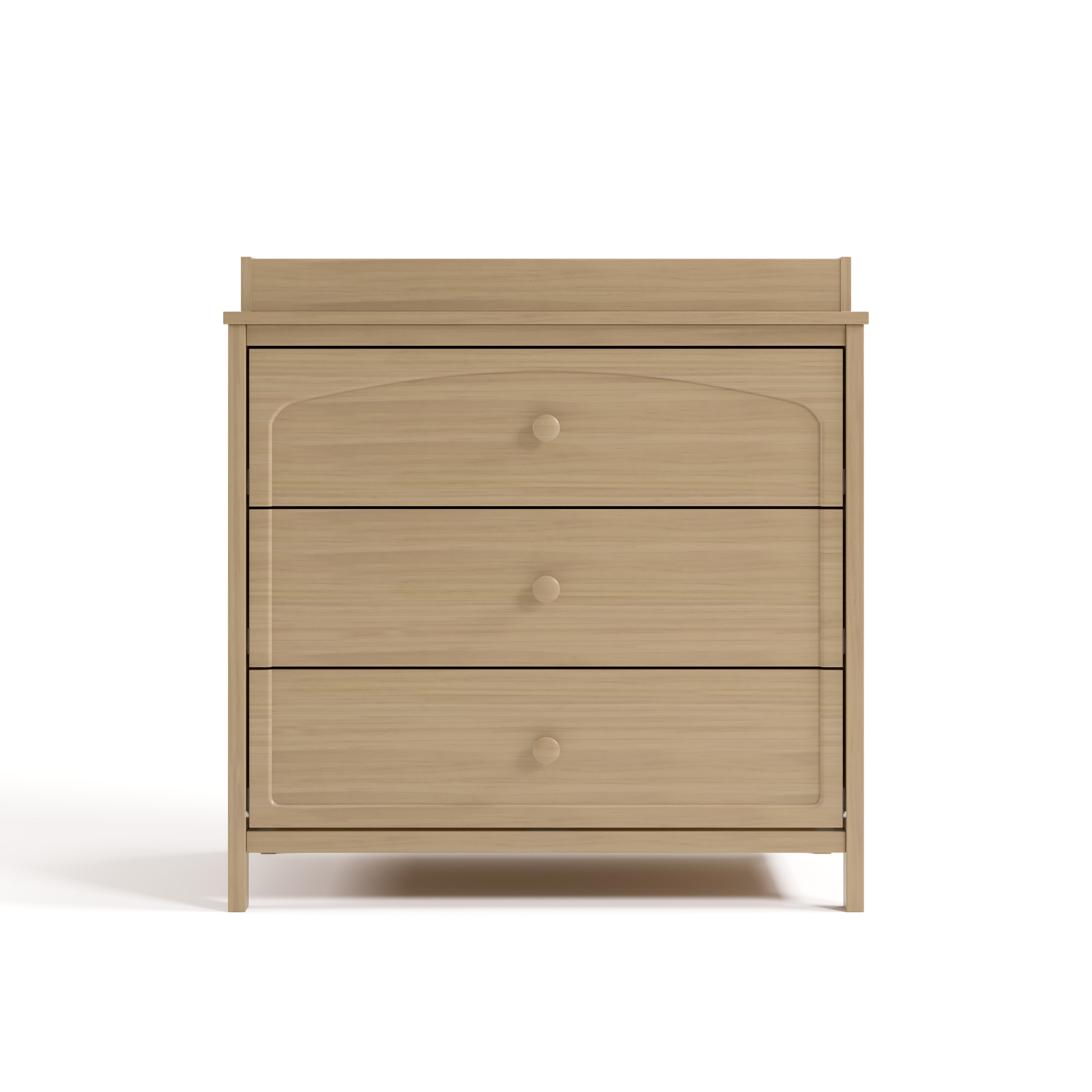 Olivia driftwood 3 drawer chest with changing topper front view