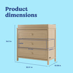 Olivia driftwood 3 drawer chest with changing topper with dimensions