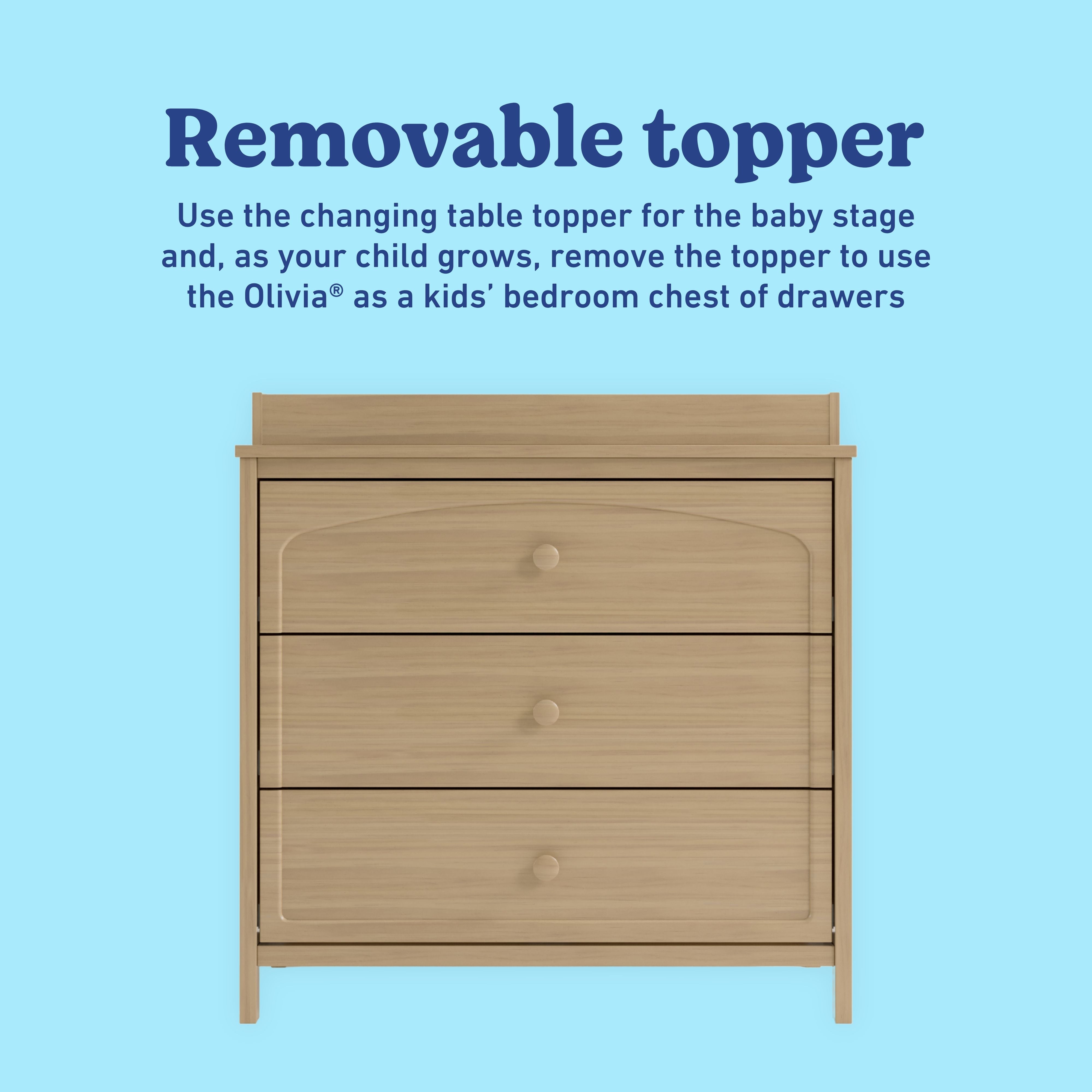 Olivia driftwood 3 drawer chest with changing topper removable topper callout
