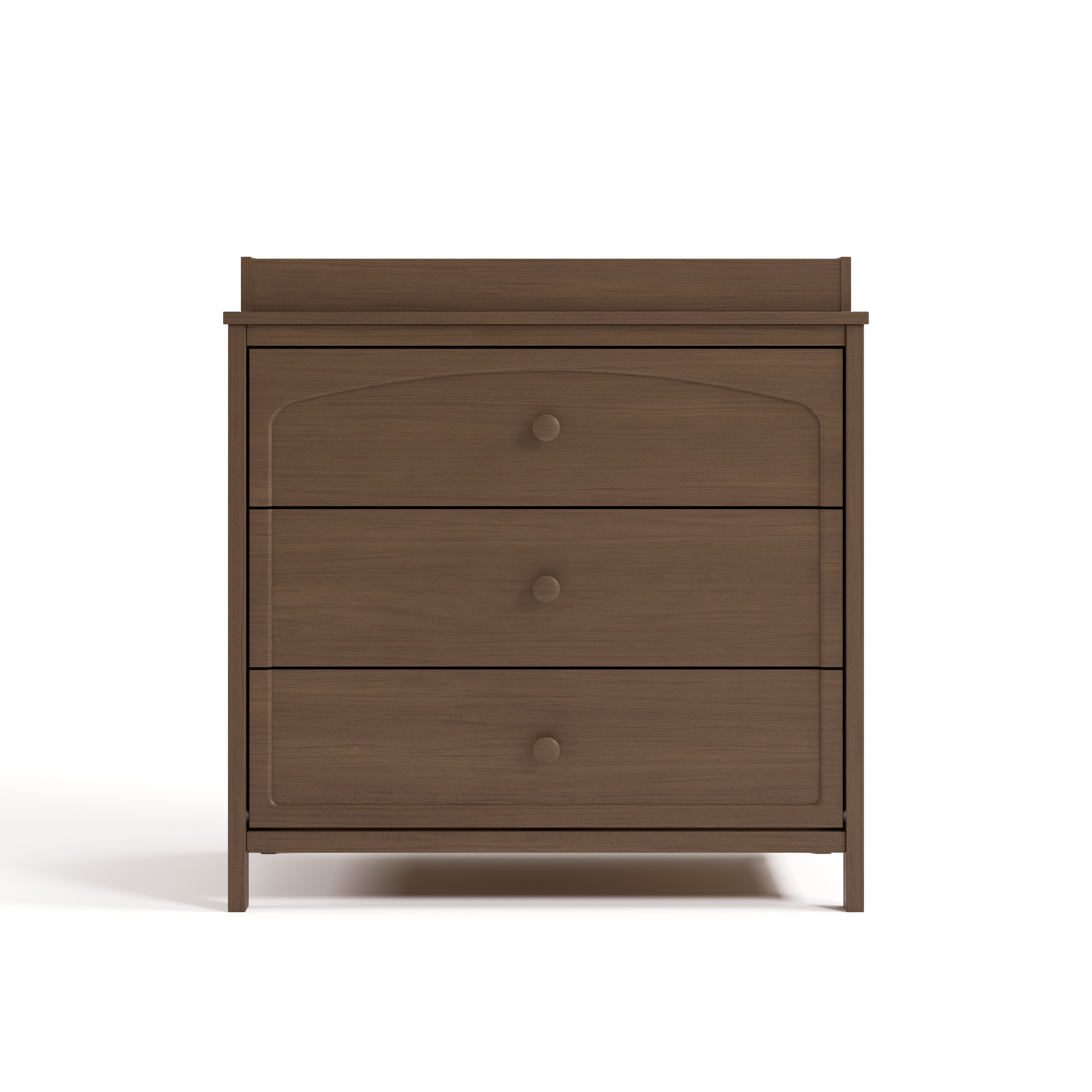 Olivia hazelnut 3 drawer chest with changing topper front view