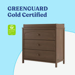 Olivia hazelnut 3 drawer chest with changing topper GGG certified callout