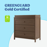 Olivia hazelnut 3 drawer chest with changing topper GGG certified callout