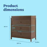 Olivia hazelnut 3 drawer chest with changing topper with dimensions