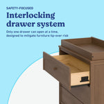 Olivia hazelnut 3 drawer chest with changing topper interlocking drawers callout