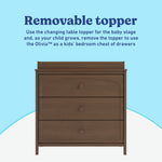 Olivia hazelnut 3 drawer chest with changing topper removable topper callout