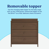 Olivia hazelnut 3 drawer chest with changing topper removable topper callout