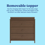 Olivia hazelnut 3 drawer chest with changing topper removable topper callout