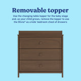 Olivia hazelnut 3 drawer chest with changing topper removable topper callout
