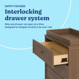 Olivia hazelnut 3 drawer chest with changing topper interlocking drawers callout