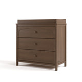 Olivia hazelnut 3 drawer chest with changing topper angle view