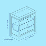 Olivia 3 drawer chest with changing topper line drawing with dimensions