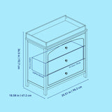 Olivia 3 drawer chest with changing topper line drawing with dimensions