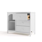 Olivia white 3 drawer combo dresser angle view with top drawer open