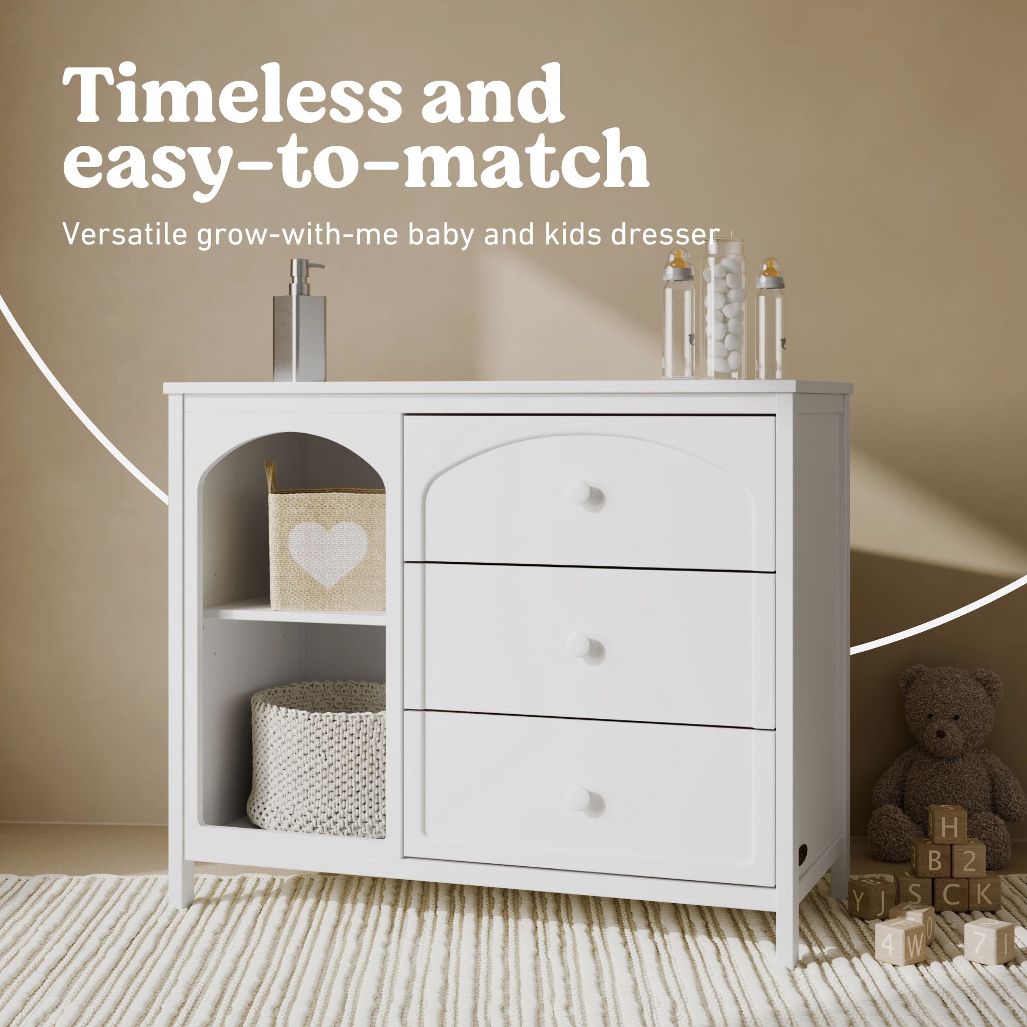 Olivia white 3 drawer combo dresser style callout