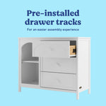 Olivia white 3 drawer combo dresser pre-installed tracks callout