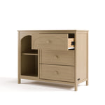 Olivia driftwood 3 drawer combo dresser angle view with top drawer open