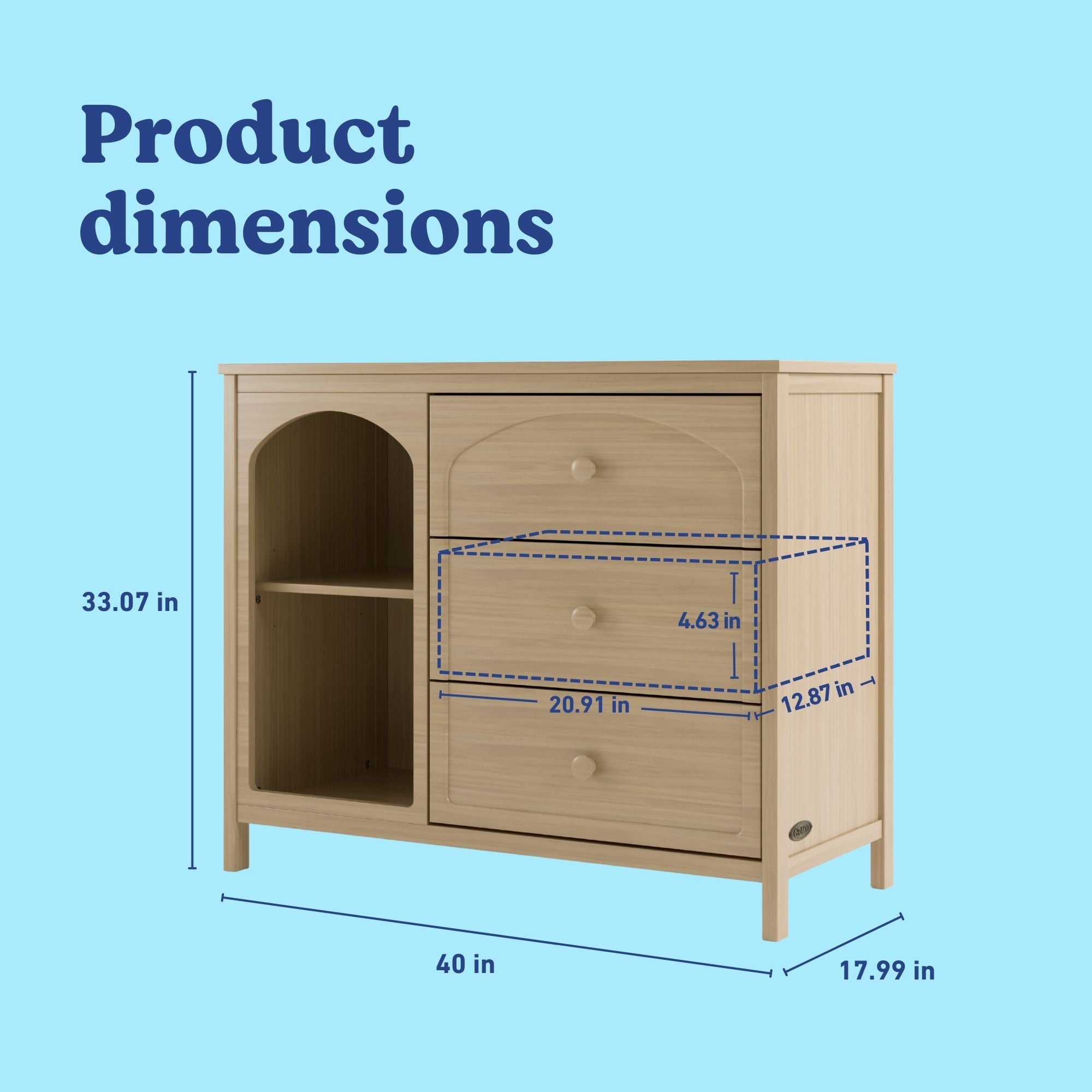 Olivia driftwood 3 drawer combo dresser dimensions callout