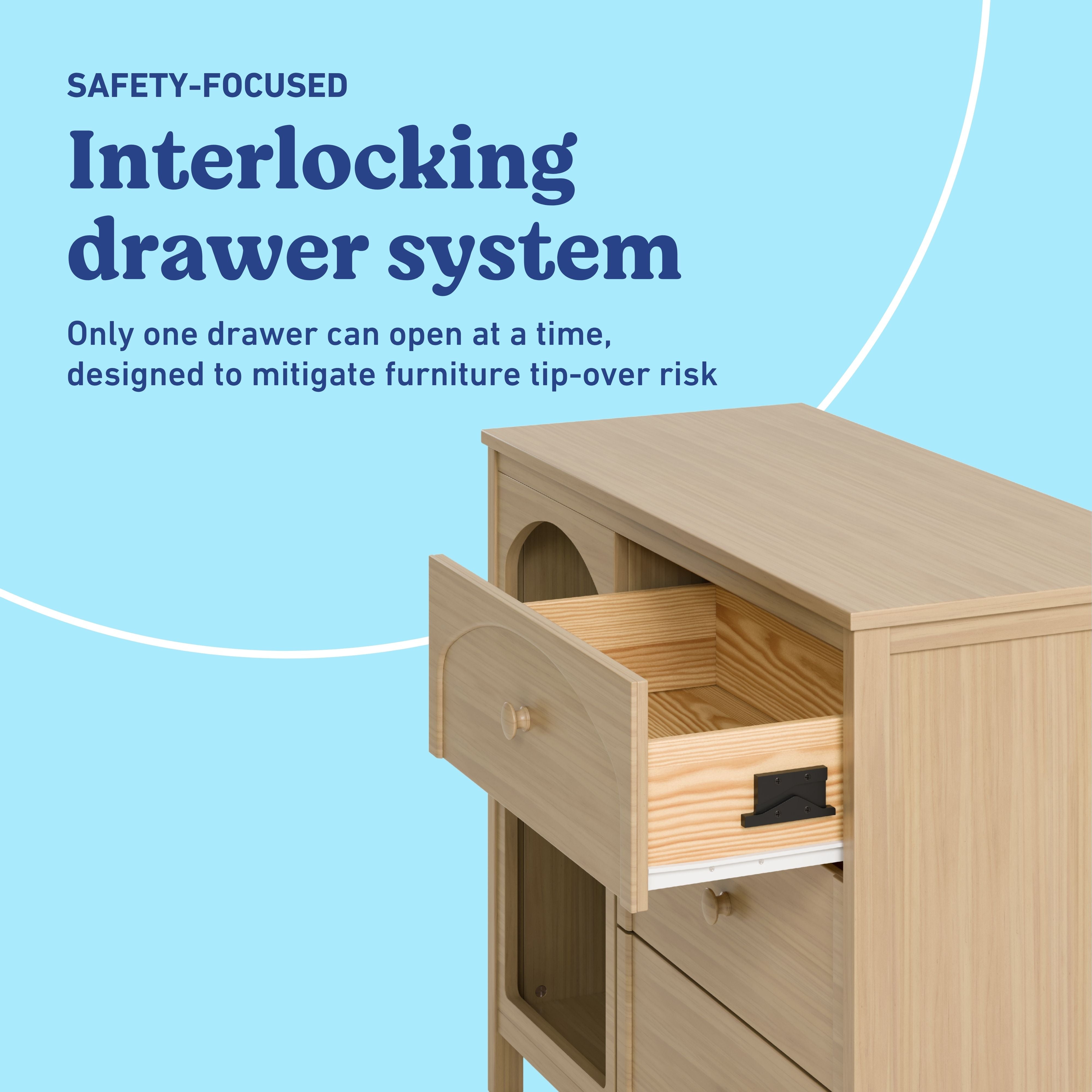 Olivia driftwood 3 drawer combo dresser interlocking drawers callout