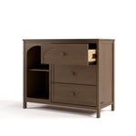 Olivia hazelnut 3 drawer combo dresser angle view with top drawer open