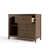 Olivia hazelnut 3 drawer combo dresser angle view with top drawer open