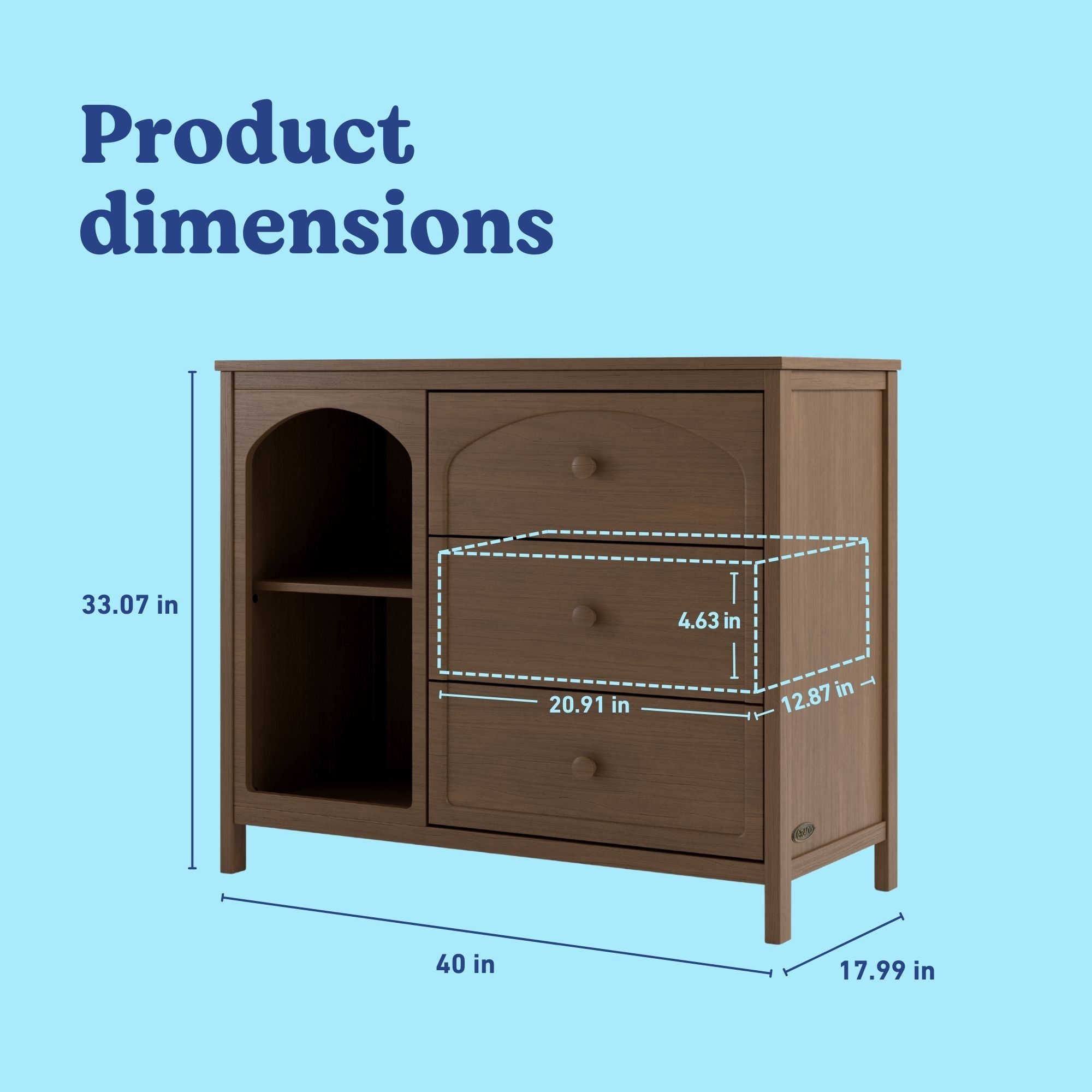 Olivia hazelnut 3 drawer combo dresser dimensions callout