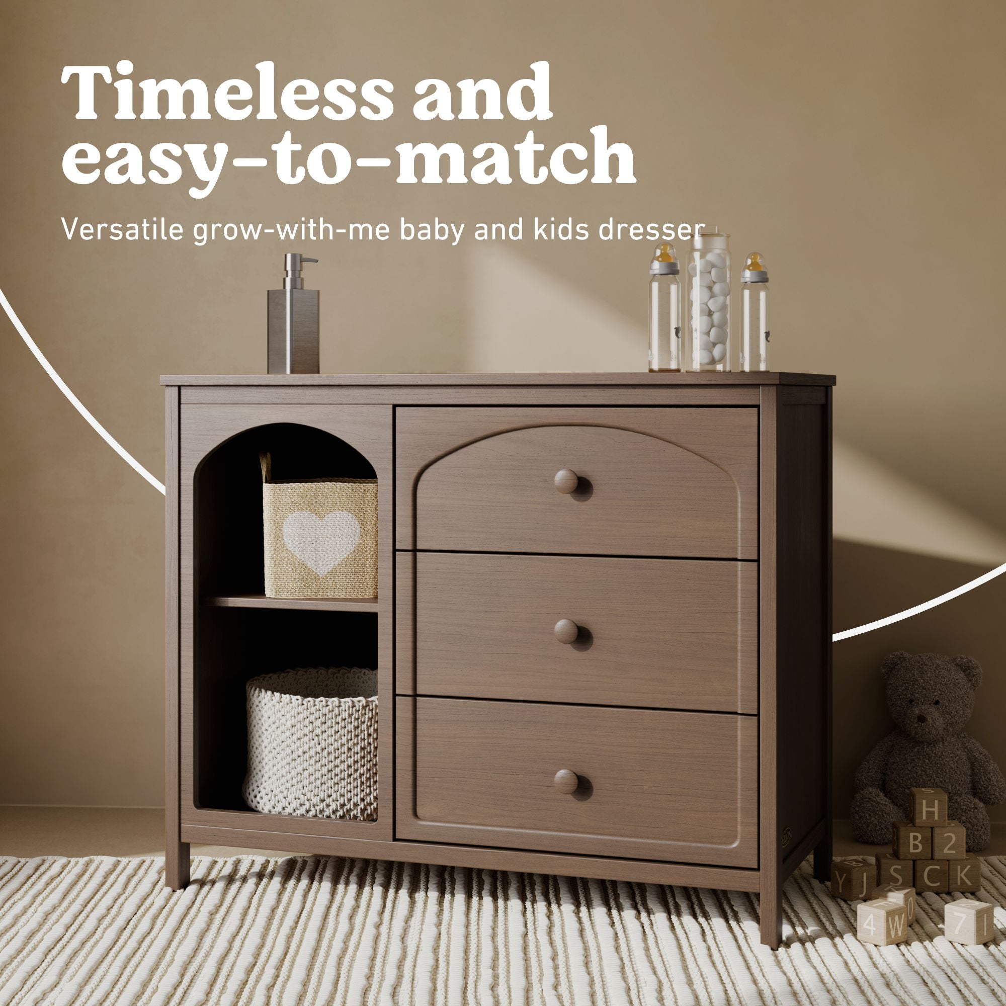 Olivia hazelnut 3 drawer combo dresser style callout