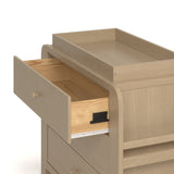 Read-with-Me driftwood 3 drawer chest with changing topper close up of top drawer open