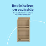 Read-with-Me driftwood 3 drawer chest with changing topper bookshelves callout