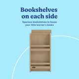 Read-with-Me driftwood 3 drawer chest with changing topper bookshelves callout