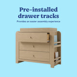 Read-with-Me driftwood 3 drawer chest with changing topper pre-installed drawer tracks callout