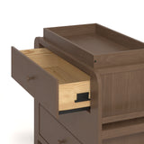 Read-with-Me hazelnut 3 drawer chest with changing topper close up of top drawer open