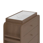Read-with-Me hazelnut 3 drawer chest with changing topper close up of changing topper with changing pad