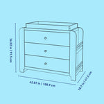 Read-with-Me 3 drawer chest with changing topper line drawing with dimensions
