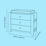 Read-with-Me 3 drawer chest with changing topper line drawing with dimensions
