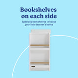 Read-with-me white and driftwood 3 drawer chest with changing topper and bookshelves callout