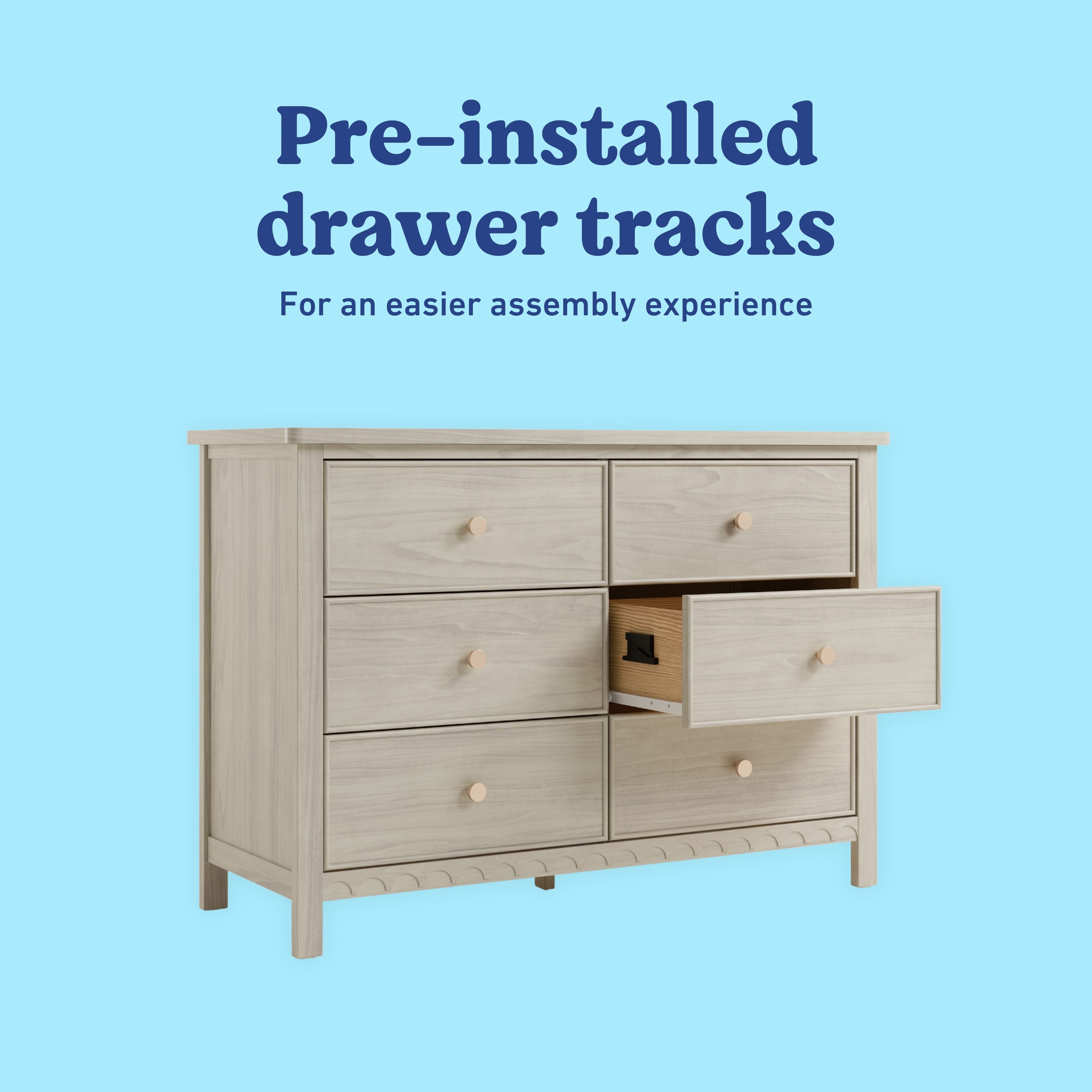 Graco Sasha 6 Drawer Dresser in London Fog pre-installed drawer Callout image