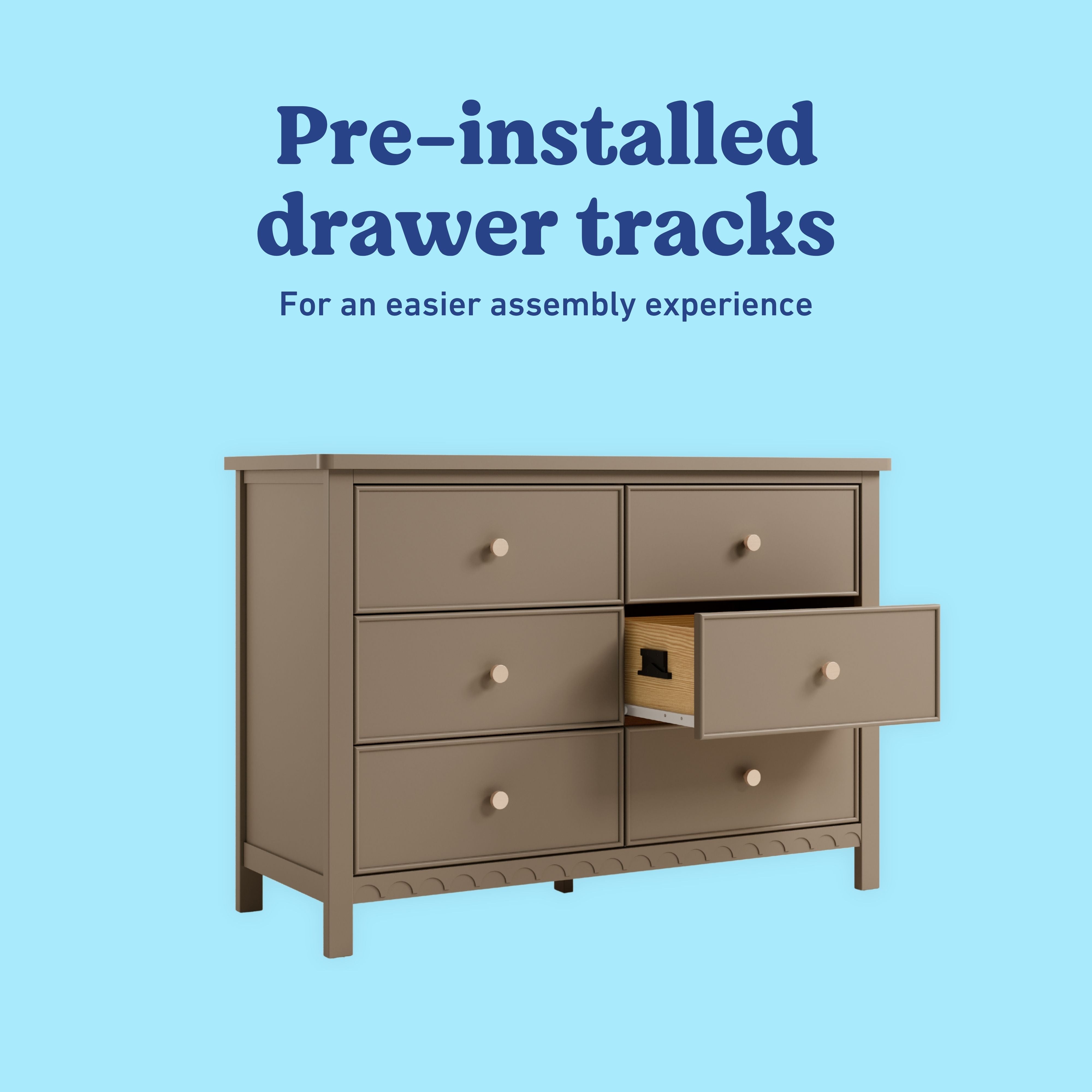 Graco Sasha 6 Drawer Dresser in Taupe pre-installed drawer Callout image