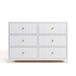 Teddi white 6 drawer dresser with driftwood knobs front view