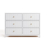 Teddi white 6 drawer dresser with driftwood knobs front view