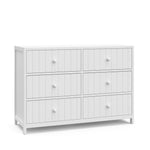Teddi white 6 drawer dresser with white knobs angle view